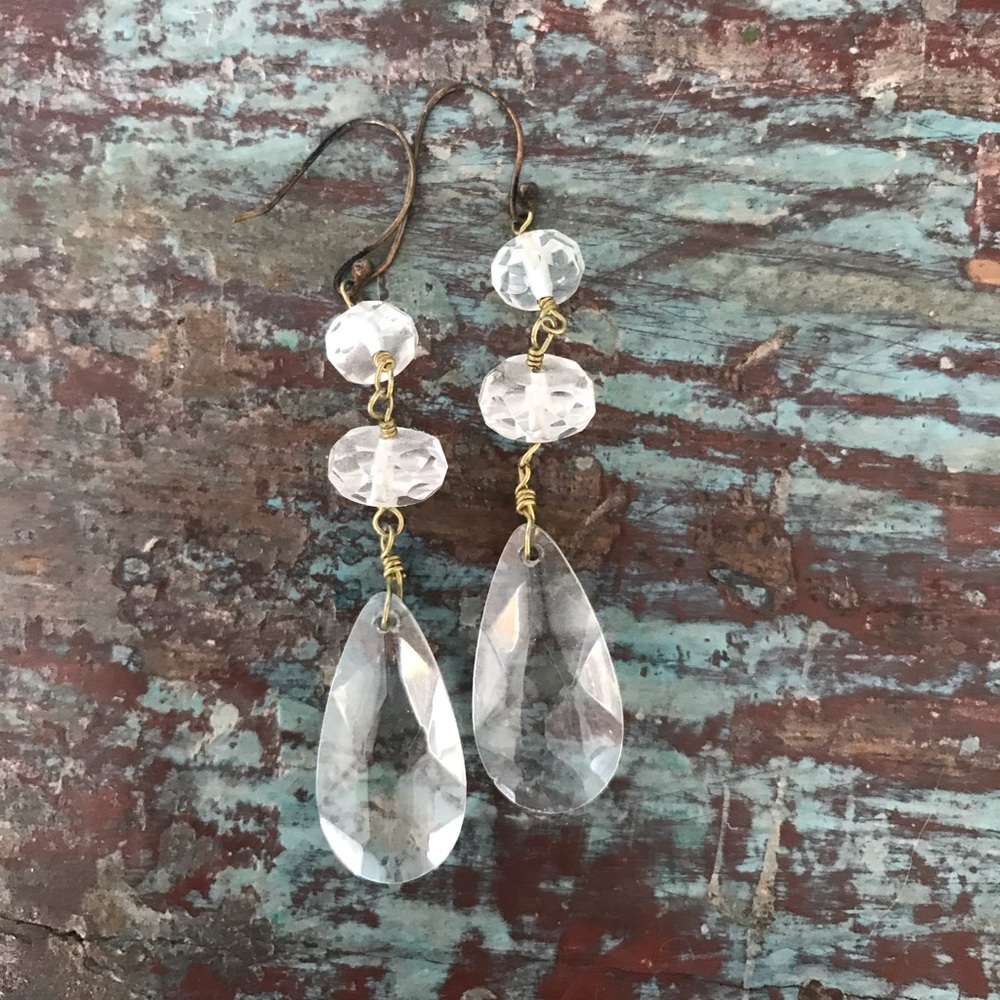 Earrings, crystal teardrops